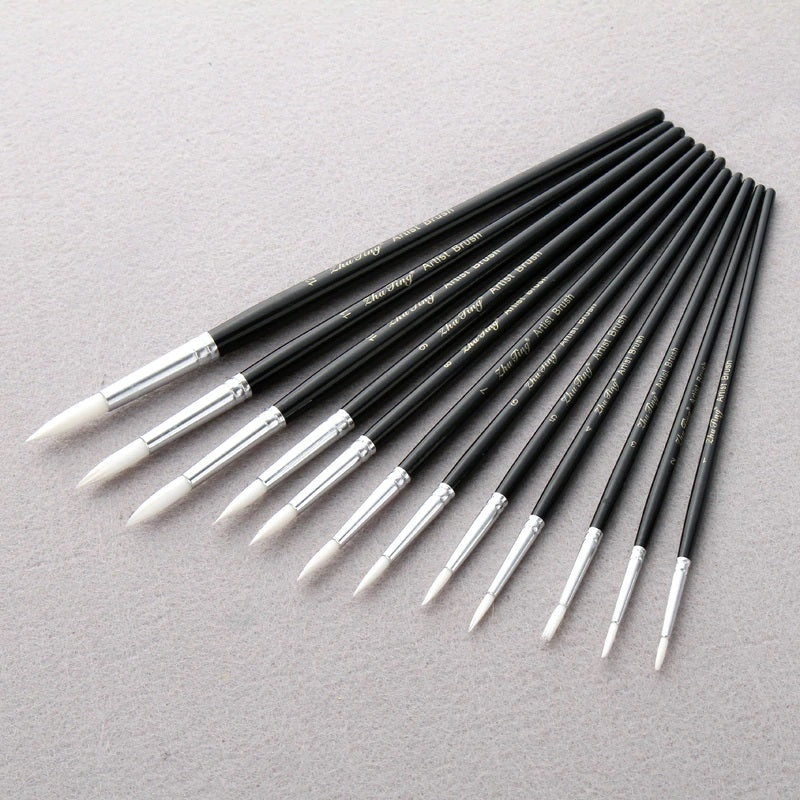 12Pcs/Lot Black pen-holder White Nylon Hair paint brush
