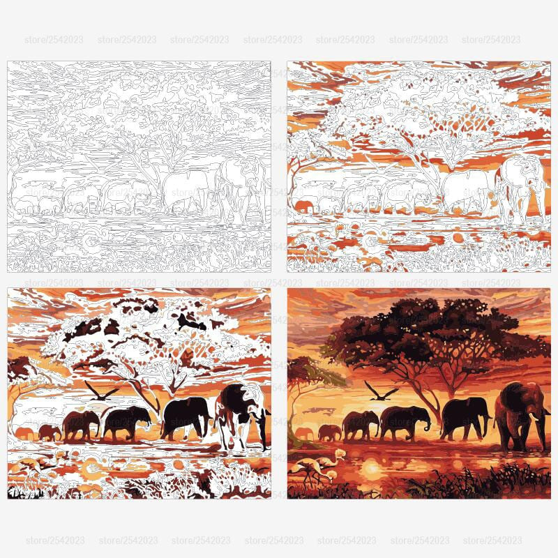 Elephants Landscape DIY Painting By Numbers Paint by numbers Australia