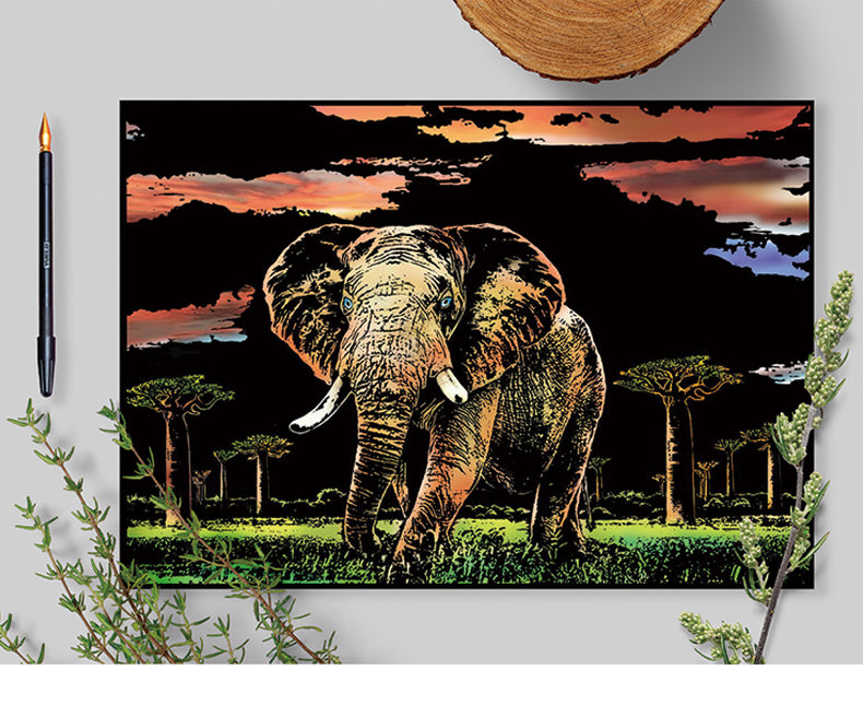 Scratch Art - Elephant - Forrest Animals
