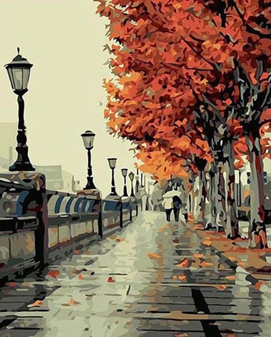 Autumn Street Landscape DIY Painting By Numebrs Kit